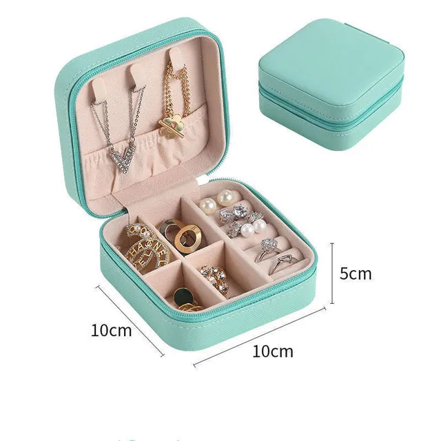 Portable Leather Jewelry Organizer Box – Travel-Friendly Case for Earrings, Rings & Cosmetics (Random Color)