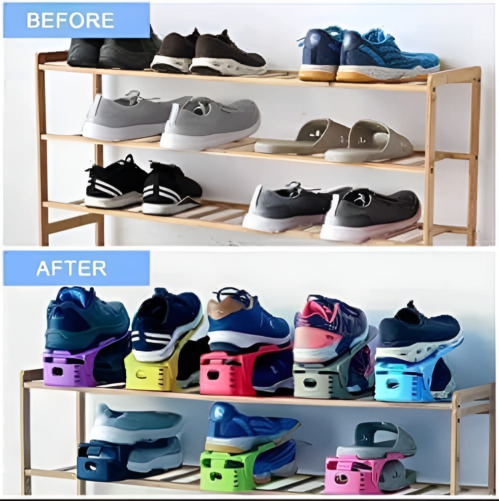 Pack of 2 Double Layer Adjustable Shoe Organizer Stand | Space Saving Shoe Rack Holder for Closet & Home