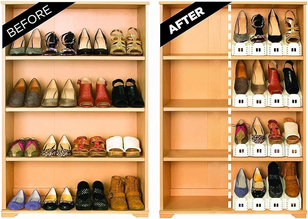 Pack of 2 Double Layer Adjustable Shoe Organizer Stand | Space Saving Shoe Rack Holder for Closet & Home