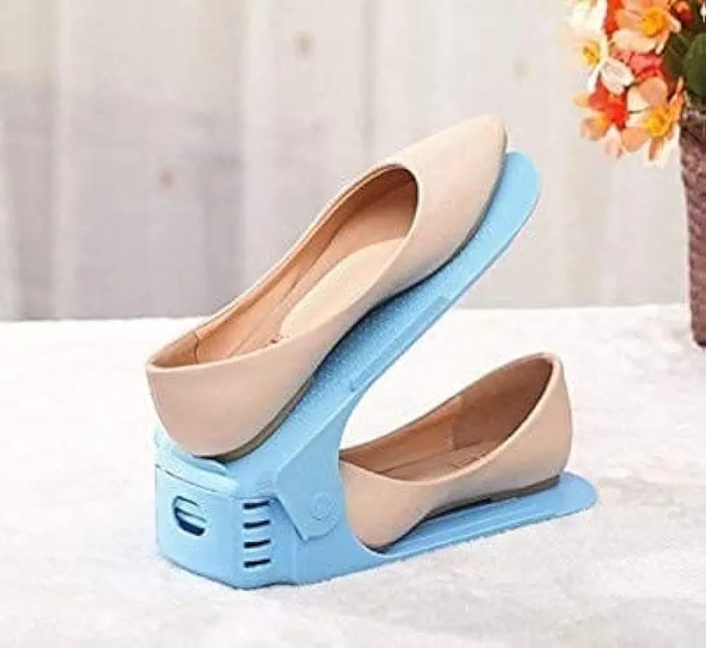 Pack of 2 Double Layer Adjustable Shoe Organizer Stand | Space Saving Shoe Rack Holder for Closet & Home