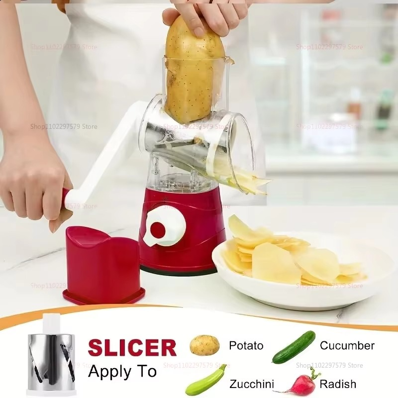 3-in-1 Manual Vegetable Cutter & Slicer Machine - Multifunctional Kitchen Cheese Chopper & Potato Shredder (Random Color)