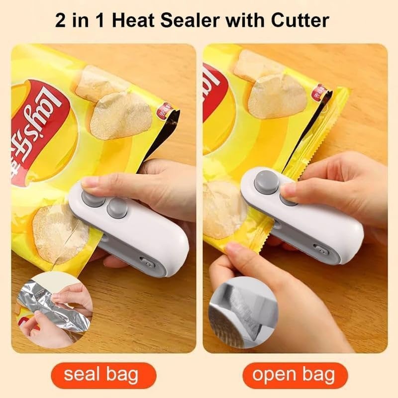 Portable Rechargeable Mini Bag Sealer – 2-in-1 Handheld Heat Sealer & Cutter for Food Storage