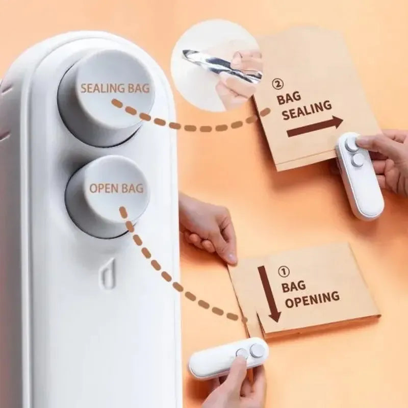 Portable Rechargeable Mini Bag Sealer – 2-in-1 Handheld Heat Sealer & Cutter for Food Storage