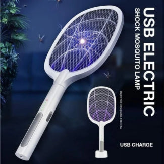 Rechargeable Mosquito Killer Bat with Stand – USB Electric Insect Zapper & Fly Swatter (Random Color)