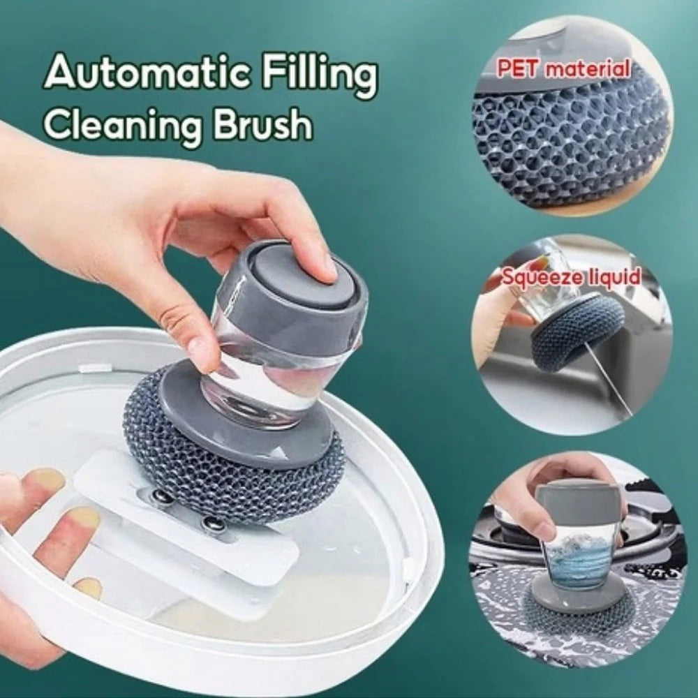Kitchen Soap Dispensing Palm Brush – Automatic Dish Scrubber for Pots, Pans & Sinks (Non-Scratch)