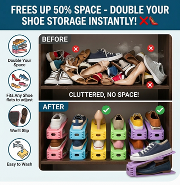 Pack of 2 Double Layer Adjustable Shoe Organizer Stand | Space Saving Shoe Rack Holder for Closet & Home