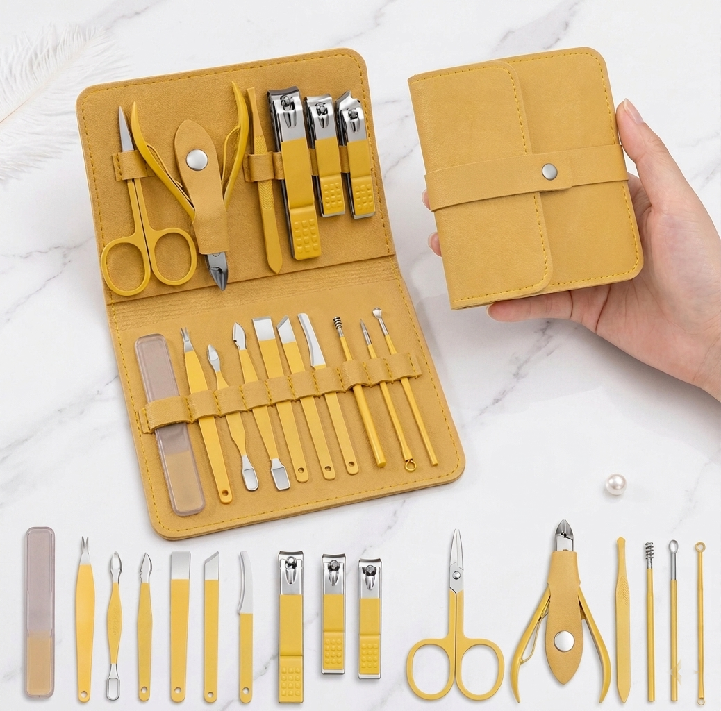 16-in-1 Stainless Steel Nail Care Kit Manicure, Pedicure With Leather Case✨ 💅