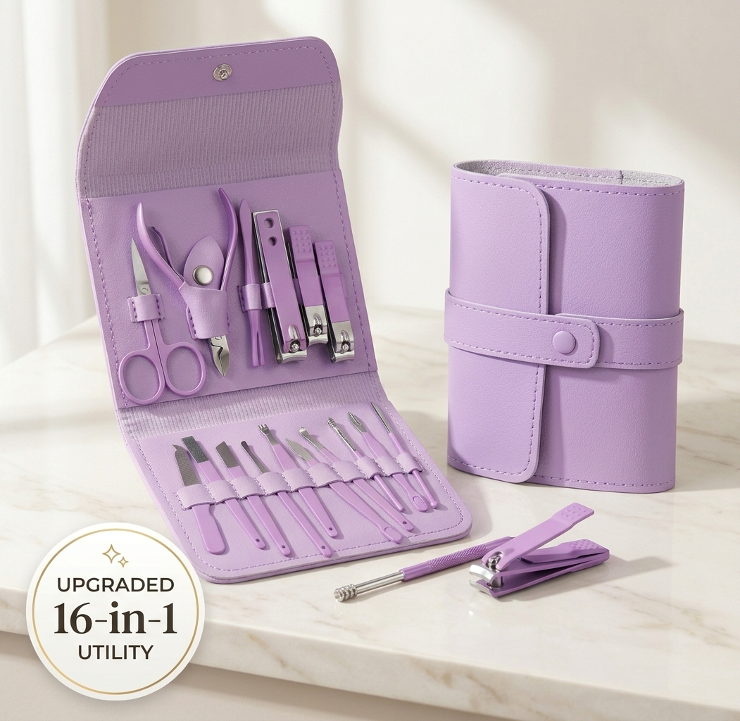 16-in-1 Stainless Steel Nail Care Kit | Professional Manicure, Pedicure & Ear Care Set With Leather Case (Random Color) ✨ 💅